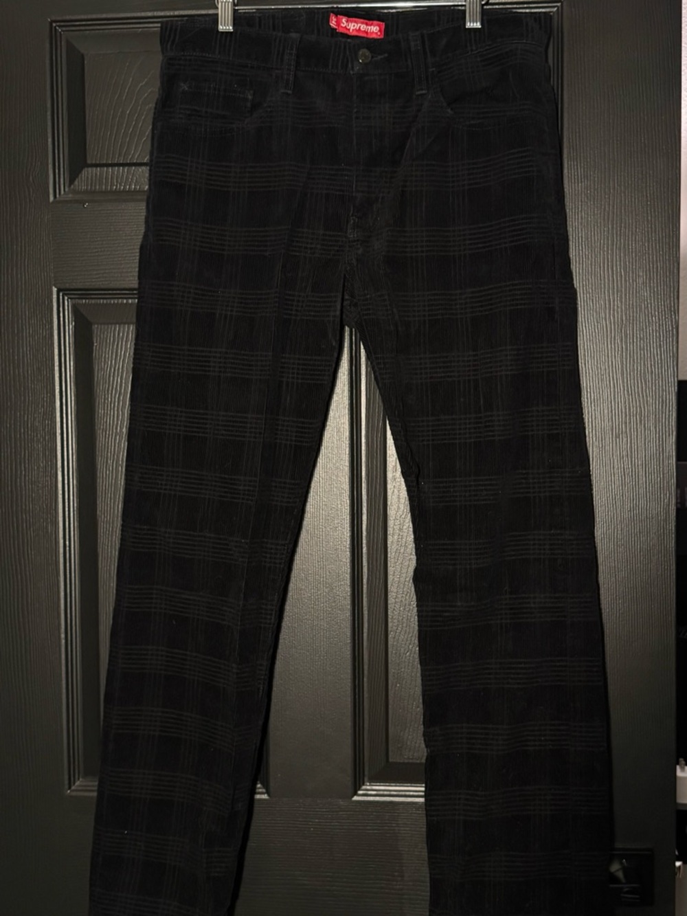 Supreme Black Plaid Corduroy Men's Trousers